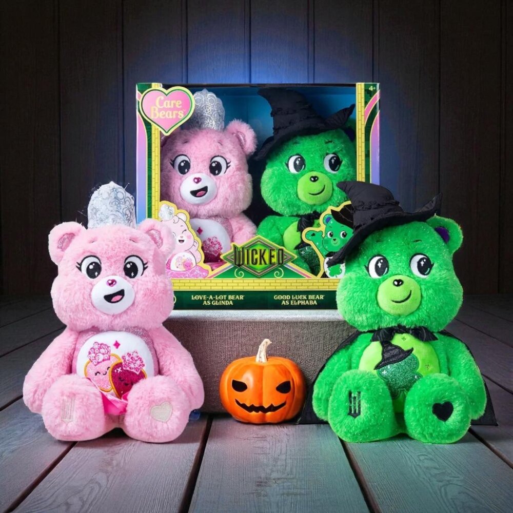 Wicked X Care Bears PLUSH SE T of 2 Love-a-Lot Glinda & Good Luck Elphaba NEW